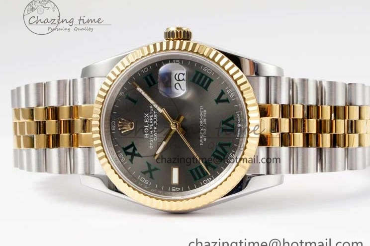 MiroTime 0215 UrbanChic DateJust 36mm SS YG DIWF 1:1 Best Edition 904L Steel Gray Dial Green Markers on Jubilee Bracelet SA 2309